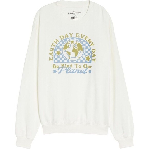 Desert Dreamer Smiley Earth Day Cotton Blend Crewneck Sweatshirt Size S Planet - Picture 2 of 9